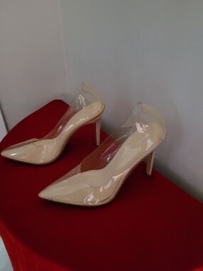 Clear PVC Pointed-Toe Nude Stiletto Pumps